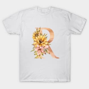 Watercolor sunflower bouquet monogram letter R T-Shirt